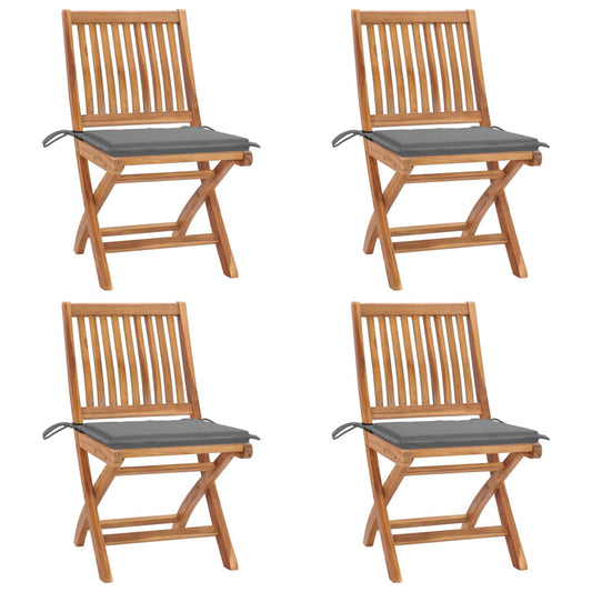 Folding Patio Chairs with Cushions 4 pcs Solid Teak Wood