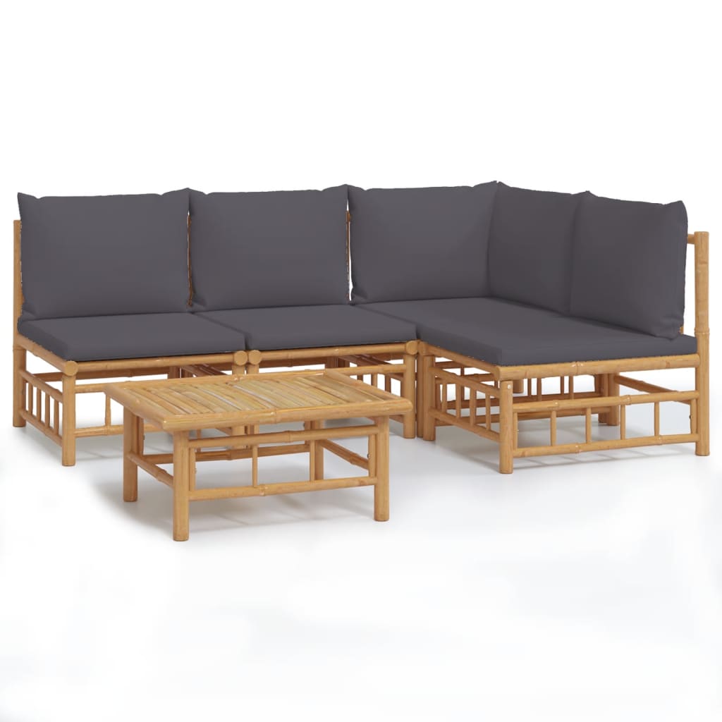 5 Piece Patio Lounge Set with Dark Gray Cushions Bamboo