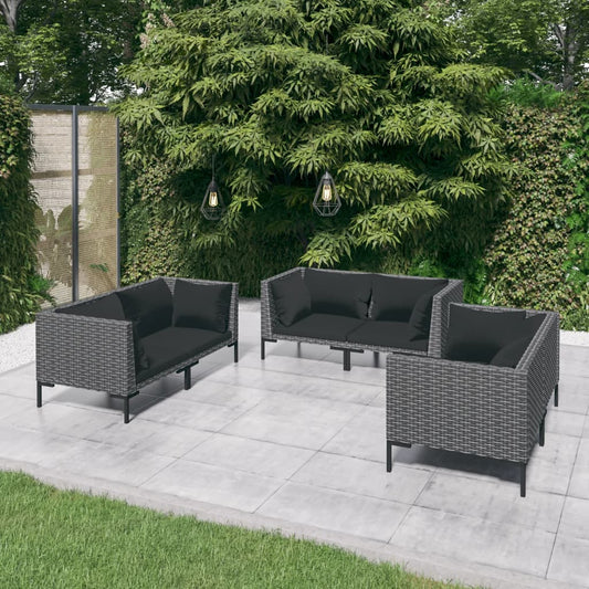 6 Piece Patio Lounge Set with Cushions Poly Rattan Dark Gray