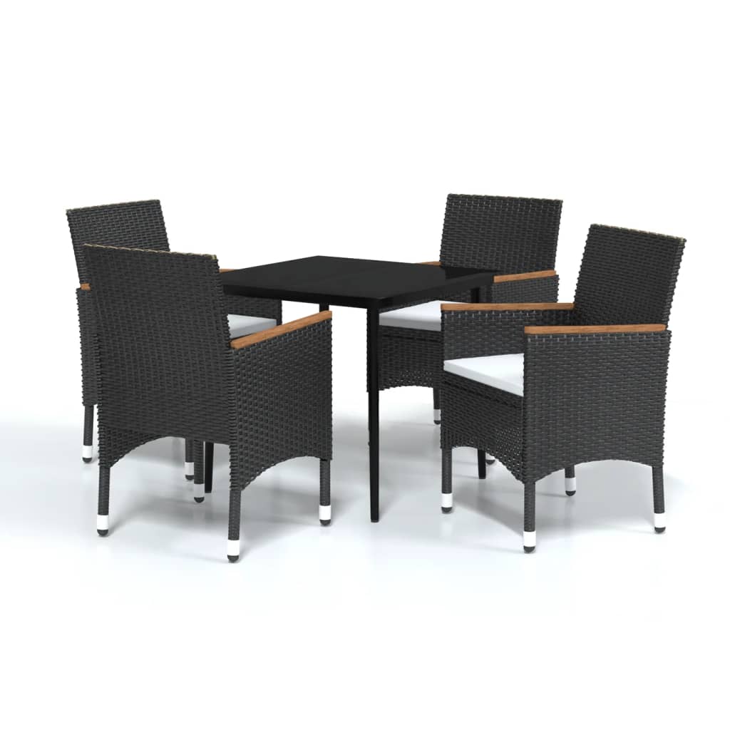 5 Piece Patio Dining Set with Cushions Black