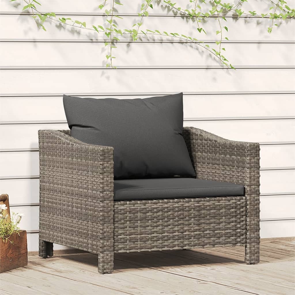 Patio Armchair with Cushion Gray Poly Rattan