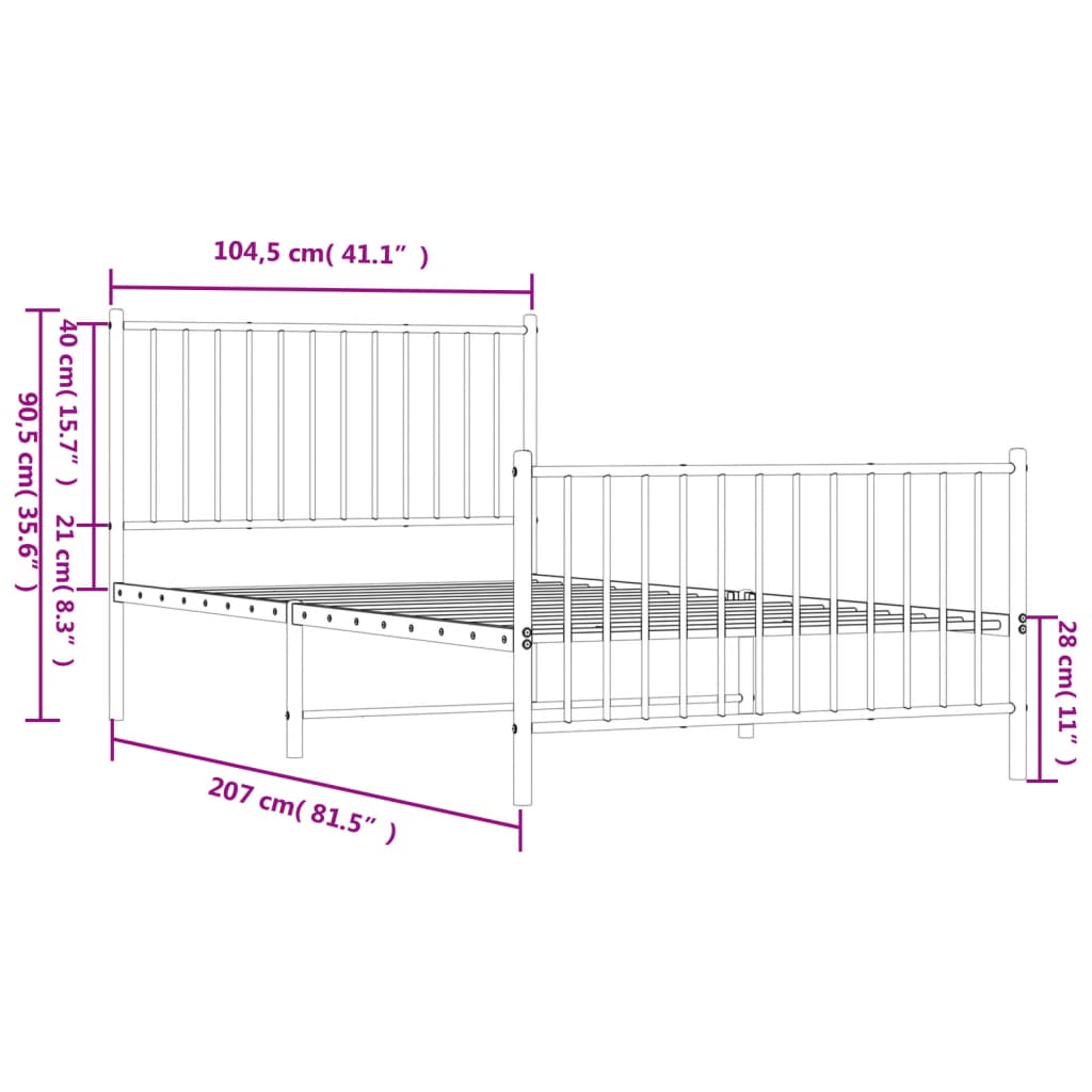 Metal Bed Frame without Mattress with Footboard White 39.4"x78.7"