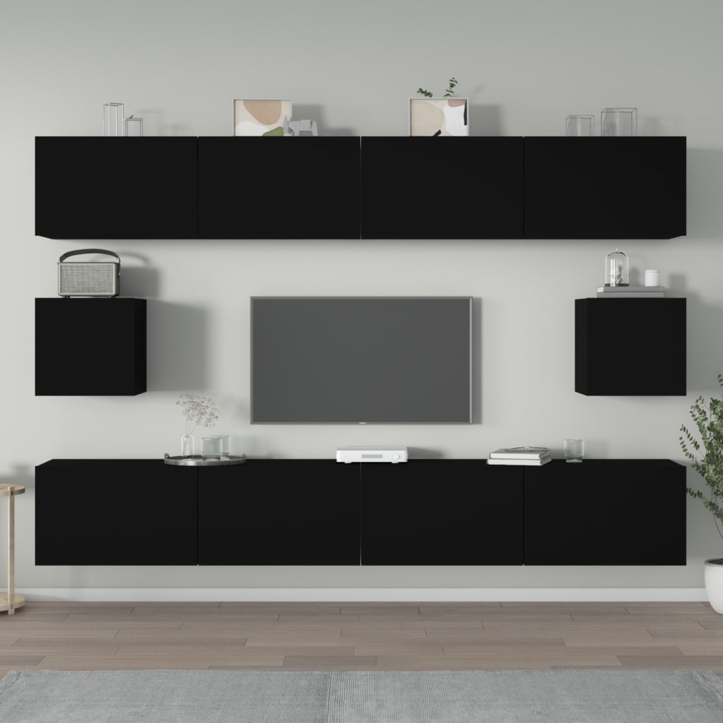 6 Piece TV Stand Set Black Engineered Wood