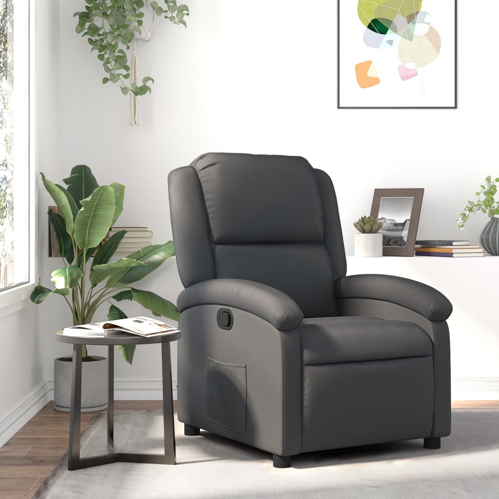 Recliner Chair Gray Real Leather