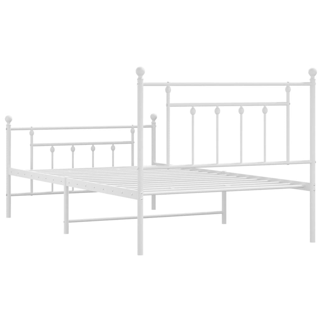 Metal Bed Frame without Mattress with Footboard White 39.4"x78.7"