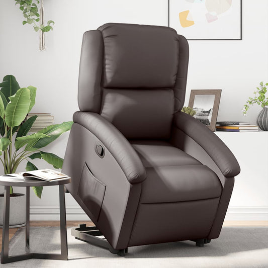 Stand up Recliner Chair Dark Brown Real Leather