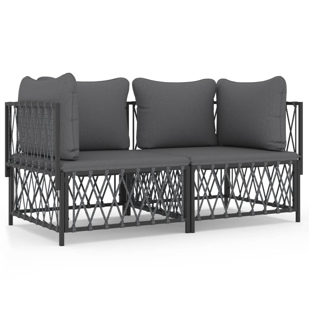 2 Piece Patio Lounge Set with Cushions Anthracite Steel