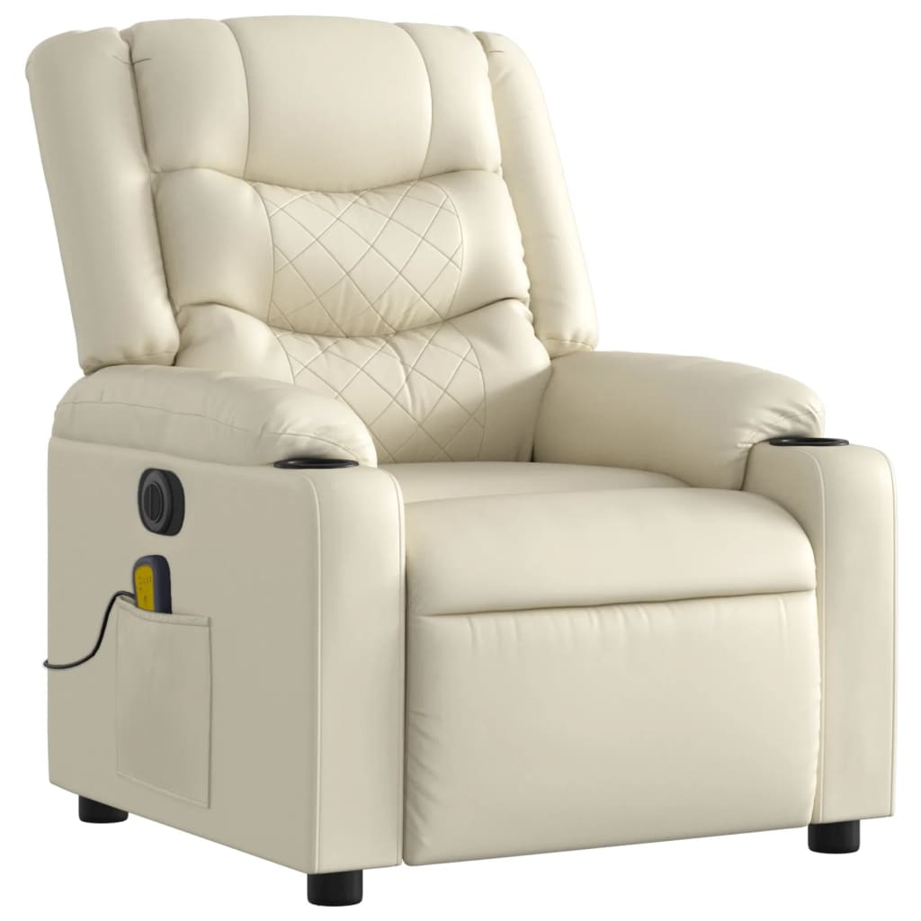 Electric Massage Recliner Chair Cream Faux Leather