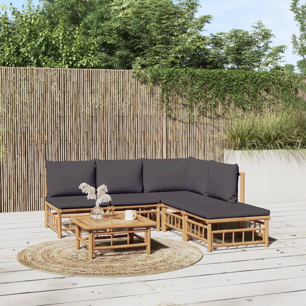 6 Piece Patio Lounge Set with Dark Gray Cushions Bamboo