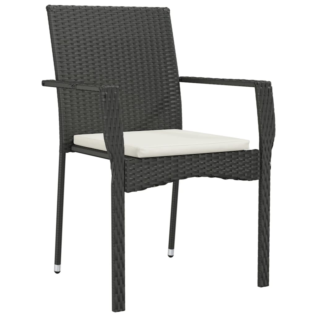 Patio Chairs with Cushions 2 pcs Poly Rattan Black