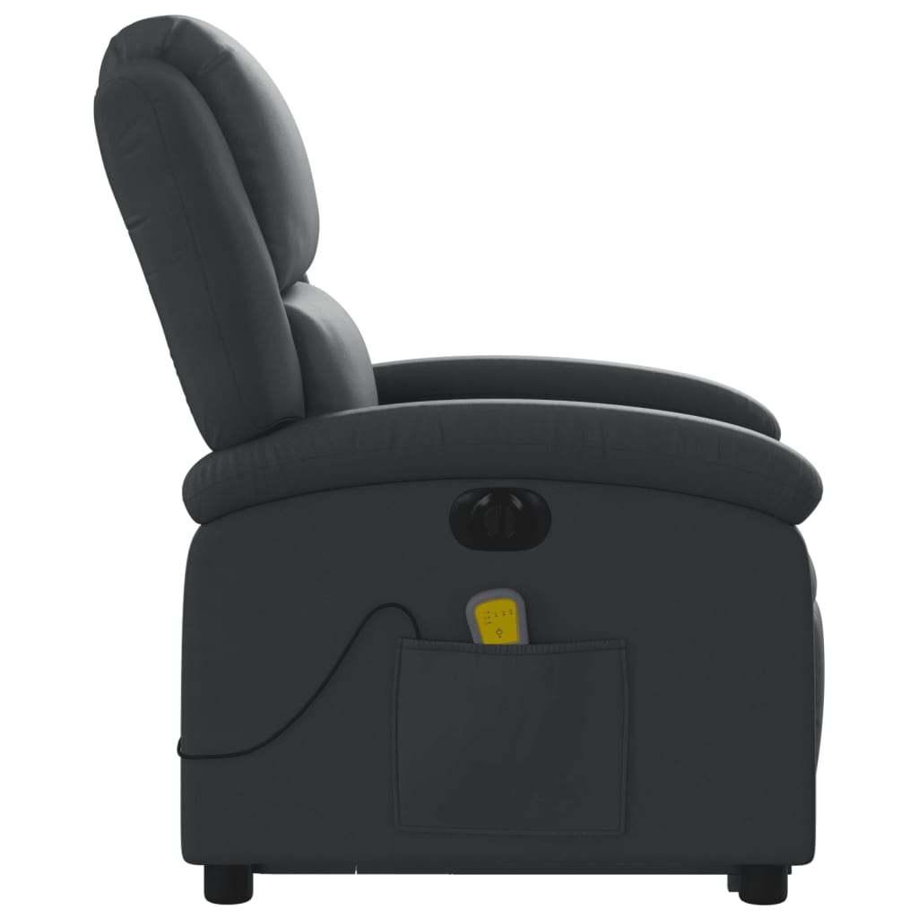 Electric Stand up Massage Recliner Chair Black Real Leather