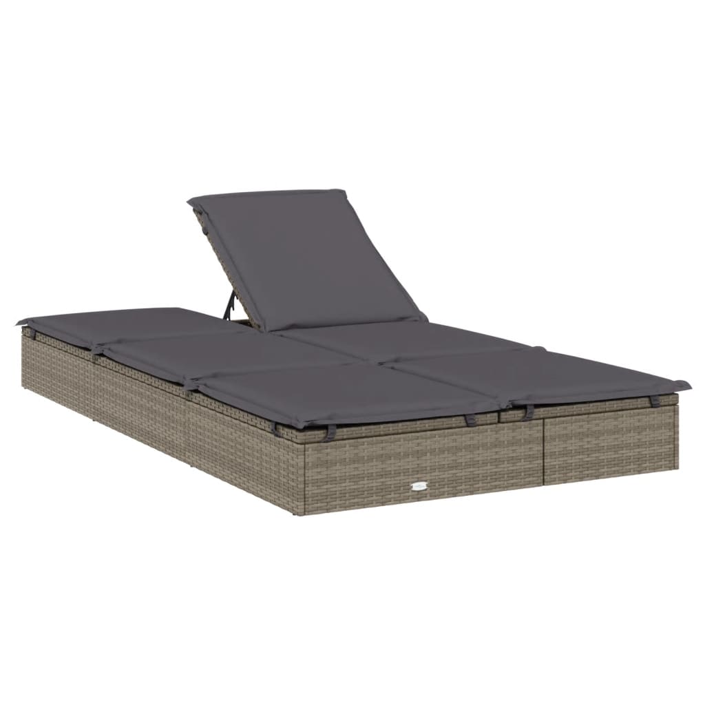 2-Person Sunbed with Cushions Gray Poly Rattan