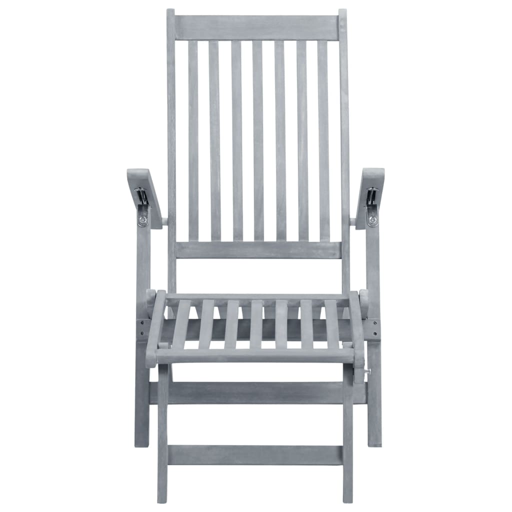 Patio Deck Chair with Footrest and Cushion Solid Acacia Wood