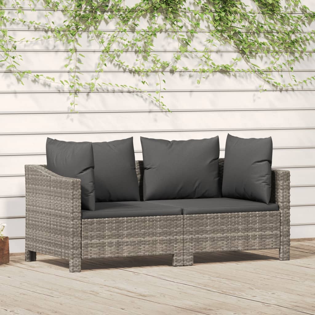 2 Piece Patio Lounge Set with Cushions Gray Poly Rattan