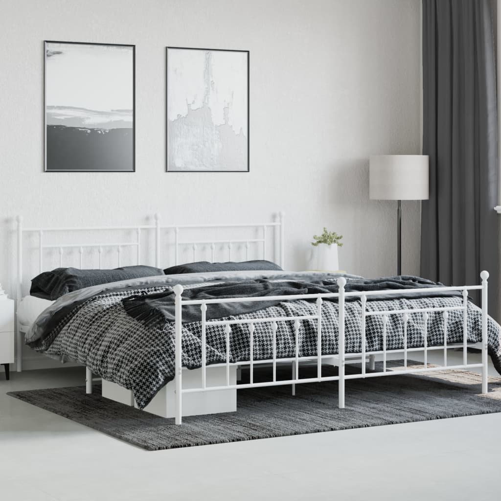 Metal Bed Frame without Mattress with Footboard White 76"x79.9"