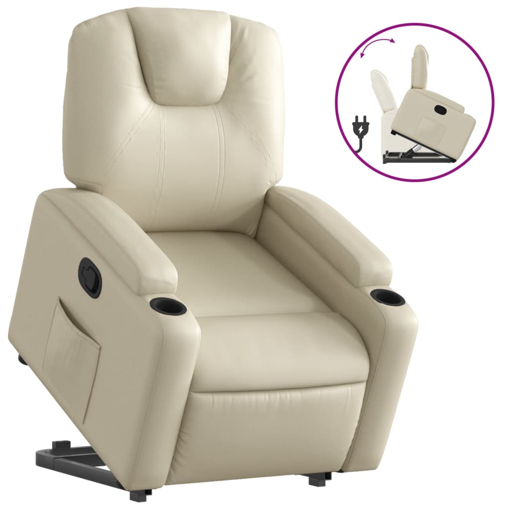 Stand up Recliner Chair Cream Faux Leather