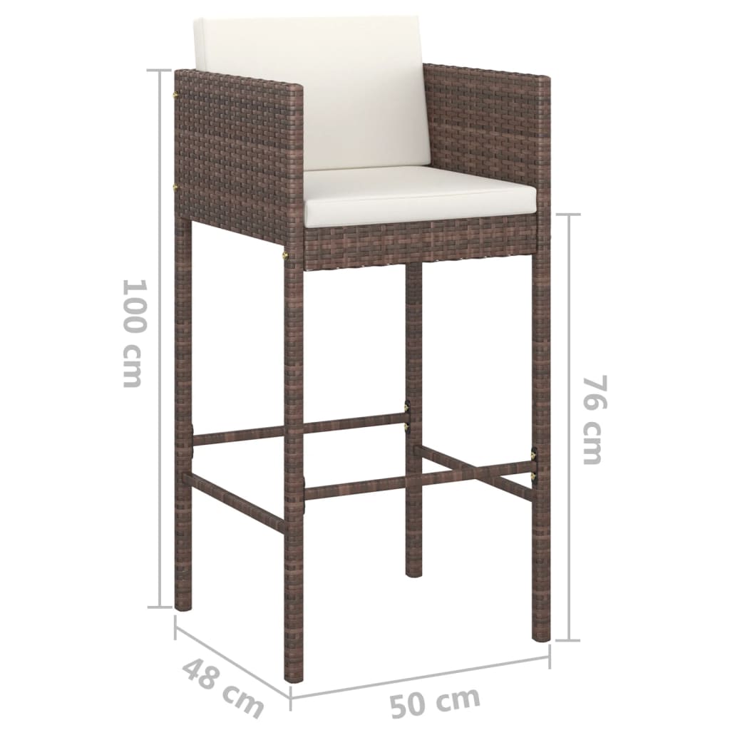 Bar Stools 2 pcs with Cushions Brown Poly Rattan