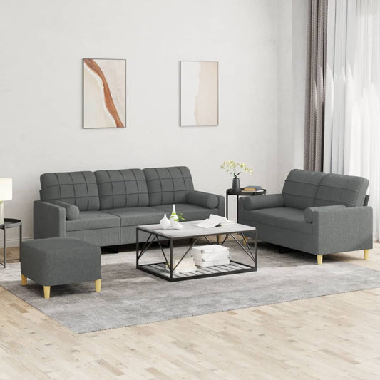 3 Piece Sofa Set with Pillows Dark Gray Fabric