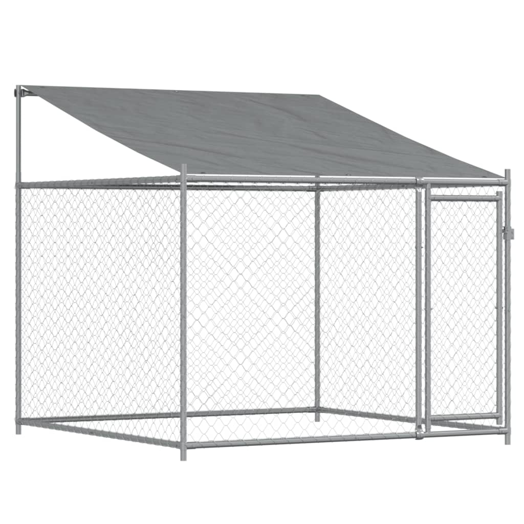 Dog Cage with Roof and Door Gray 6.6'x6.6'x6.6' Galvanized Steel