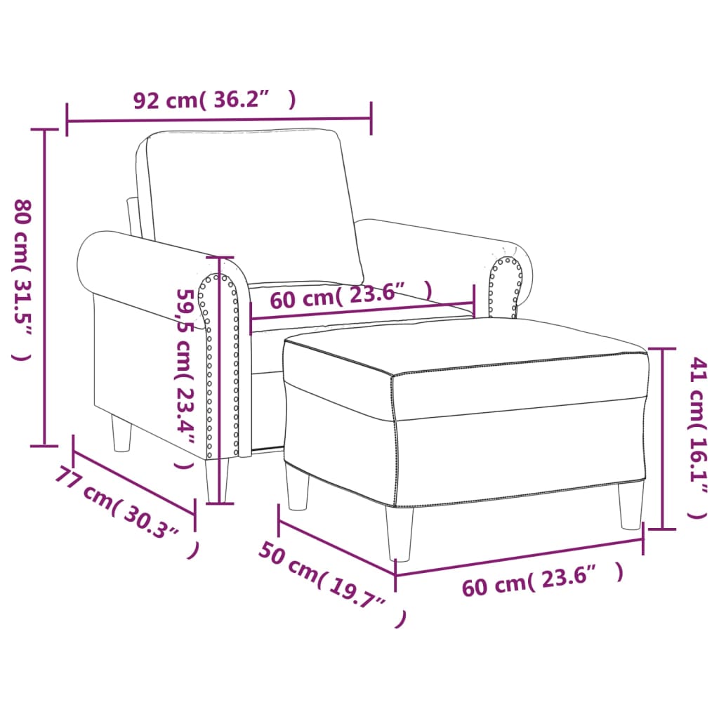 Sofa Chair with Footstool Black 23.6" Faux Leather