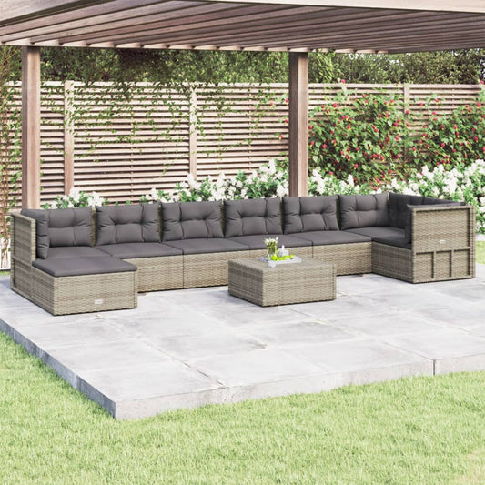 8 Piece Patio Lounge Set with Cushions Gray Poly Rattan