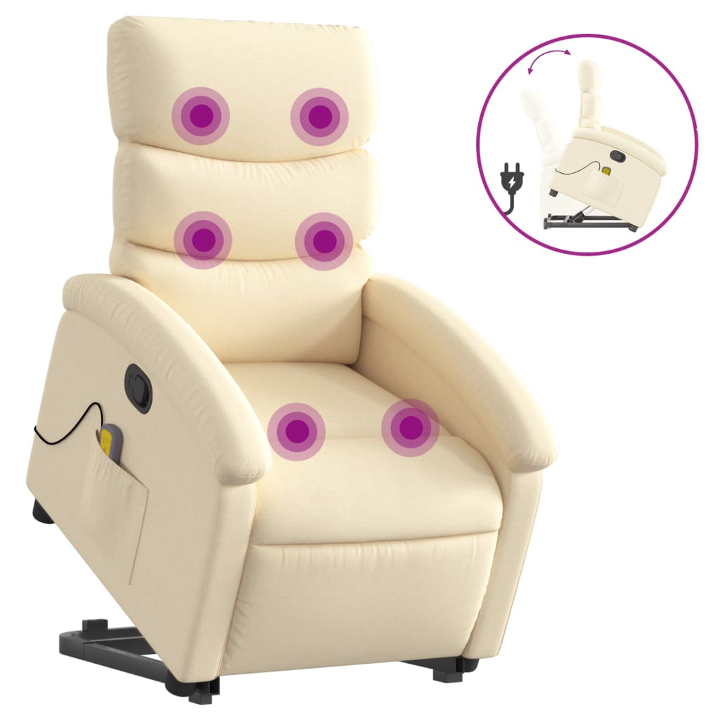 Stand up Massage Recliner Chair Cream Fabric