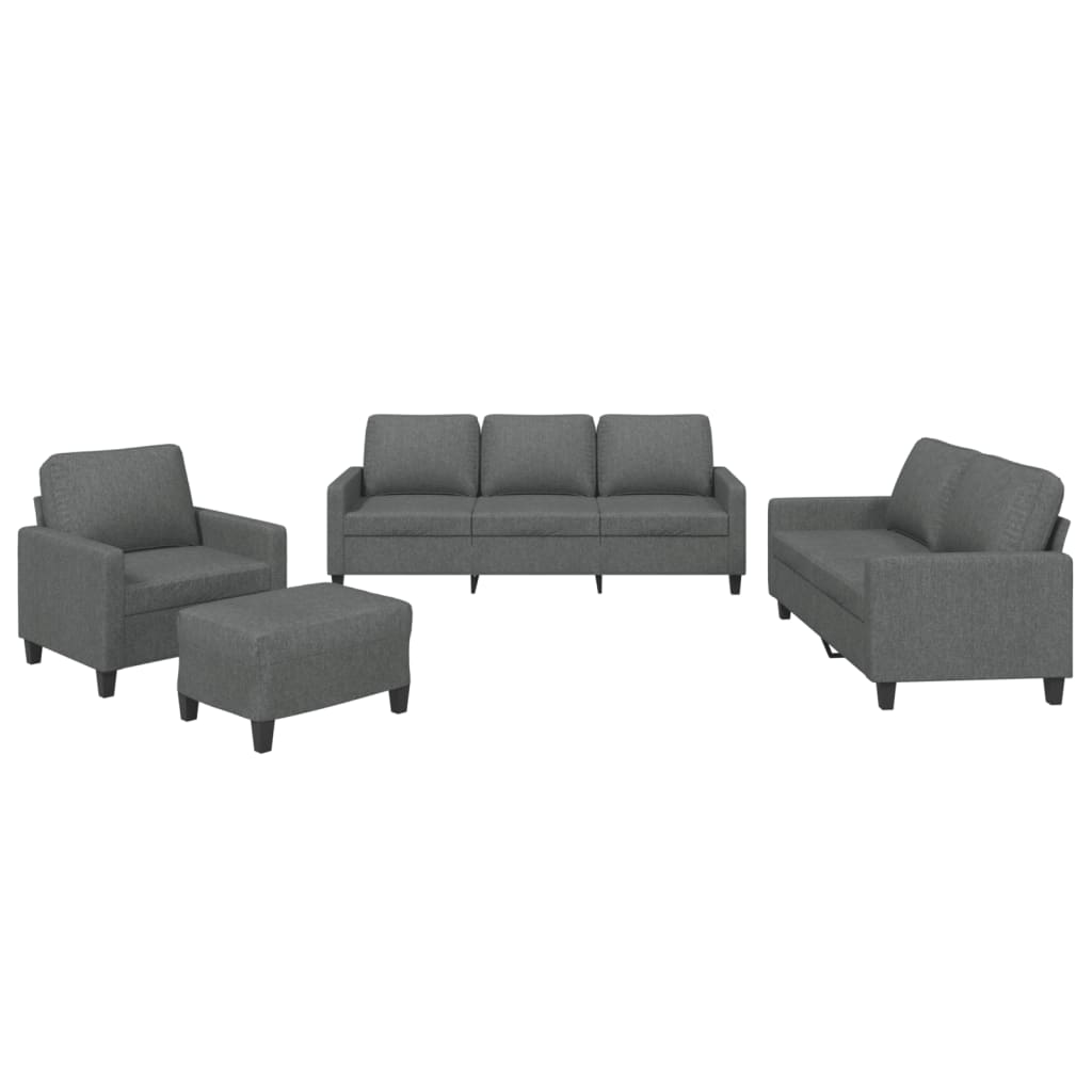 4 Piece Sofa Set with Cushions Dark Gray Fabric