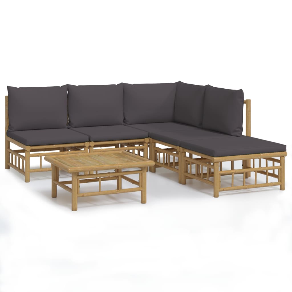 6 Piece Patio Lounge Set with Dark Gray Cushions Bamboo