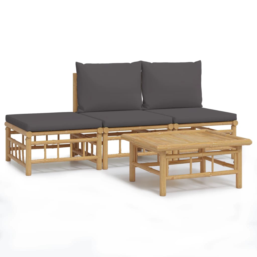 4 Piece Patio Lounge Set with Dark Gray Cushions Bamboo