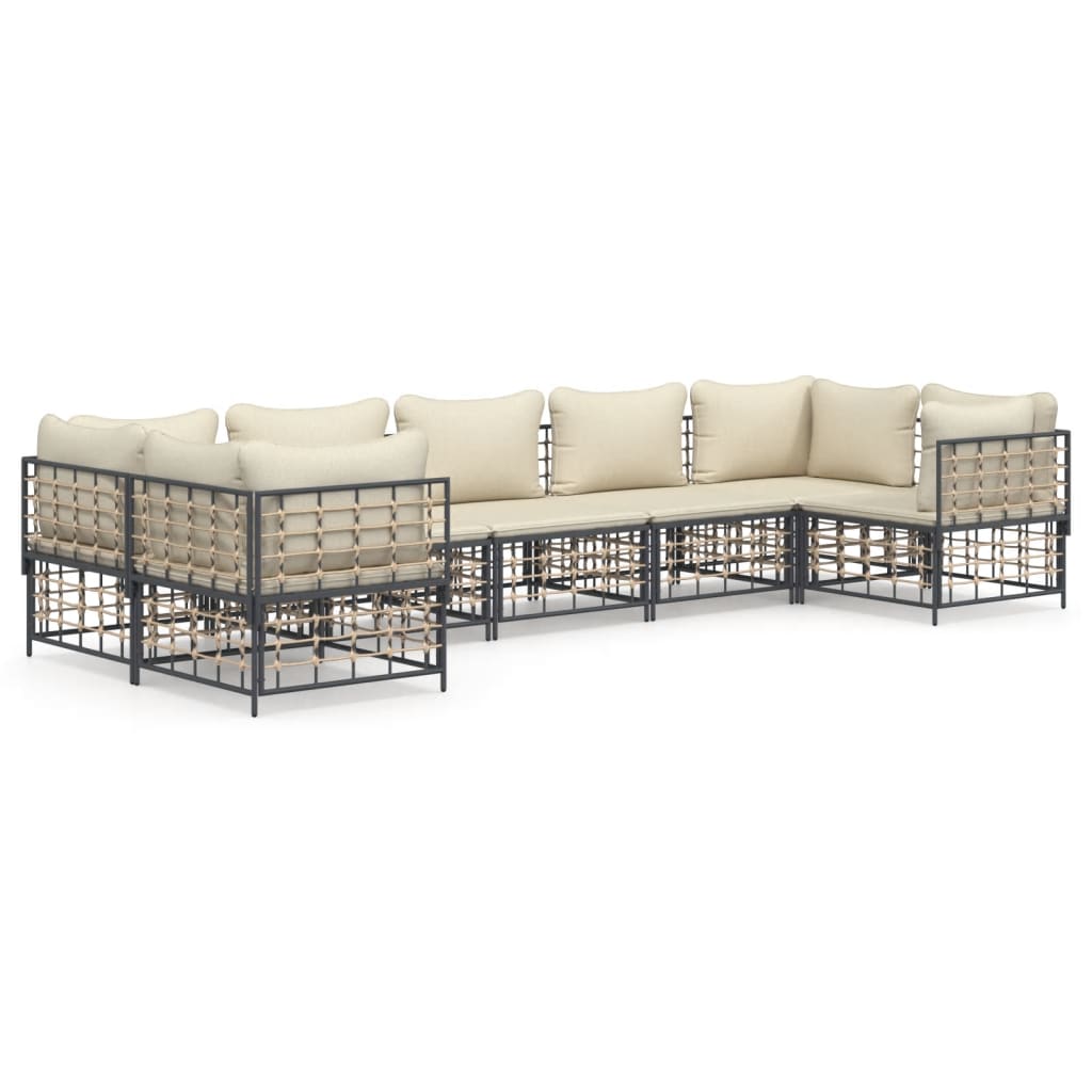 7 Piece Patio Lounge Set with Cushions Anthracite Poly Rattan