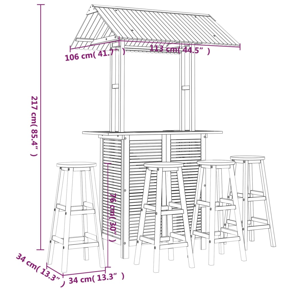 5 Piece Patio Bar Set Solid Wood Acacia