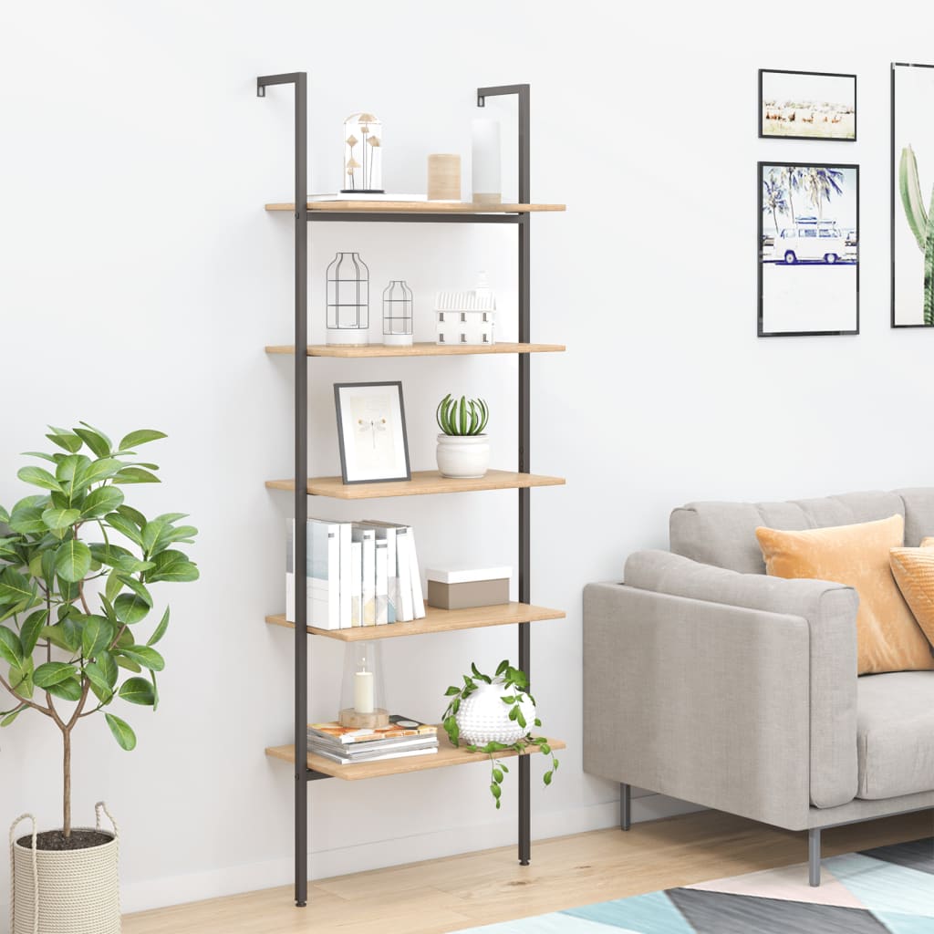 5-Tier Leaning Shelf Black 25.2"x13.8"x72.8"