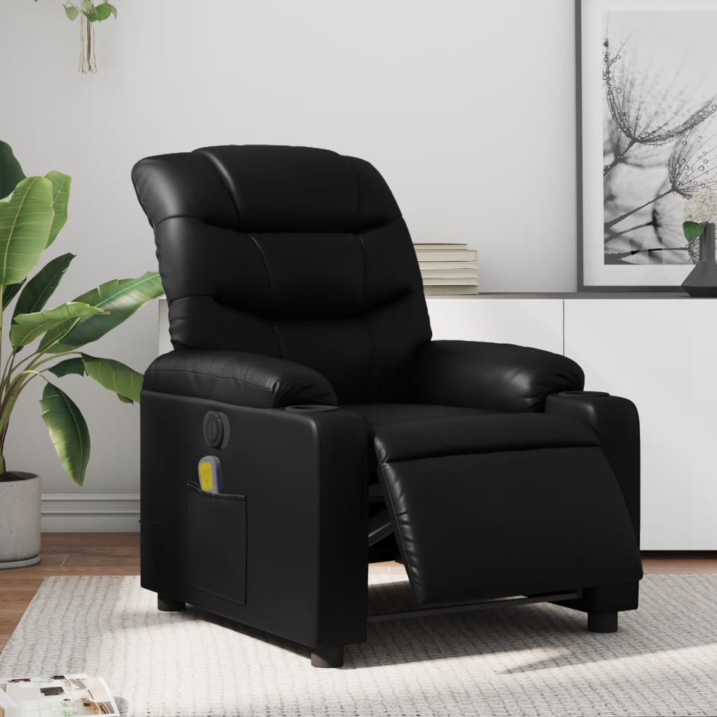 Electric Massage Recliner Chair Black Faux Leather