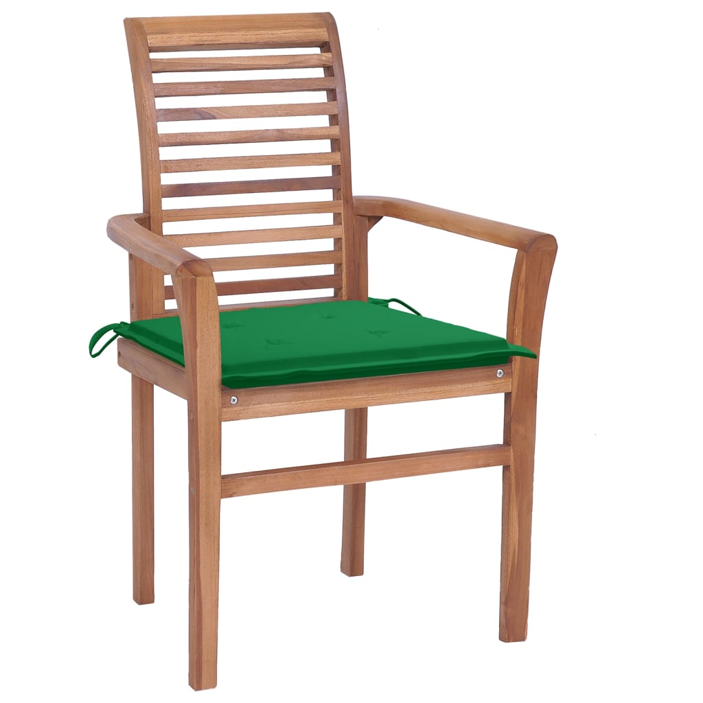 Dining Chairs 8 pcs with Green Cushions Solid Teak Wood