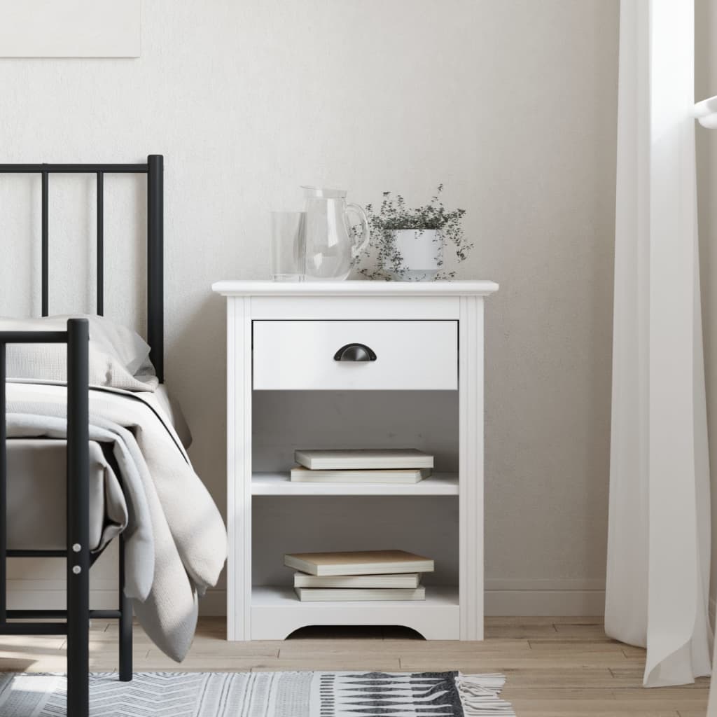 Bedside Cabinet BODO White 20.9"x15.2"x26.4" Solid Wood Pine