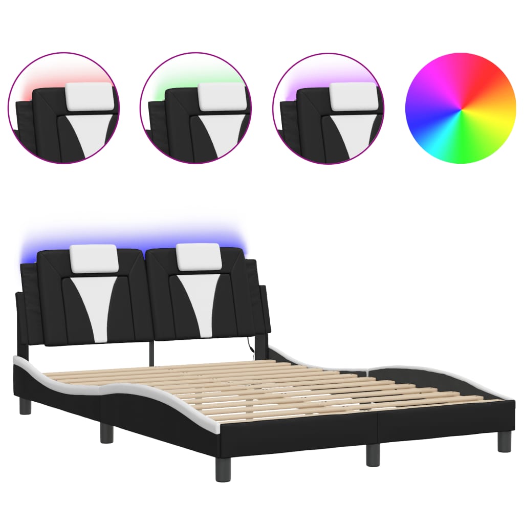 Bed Frame with LED without Mattress Black and White 53.9"x74.8"