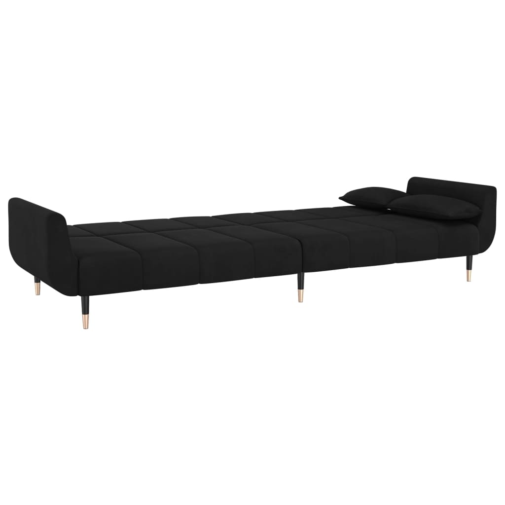 2-Seater Sofa Bed with Two Pillows Black Velvet