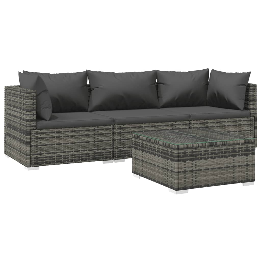 Patio Furniture Set 4 Piece with Cushions Poly Rattan Gray