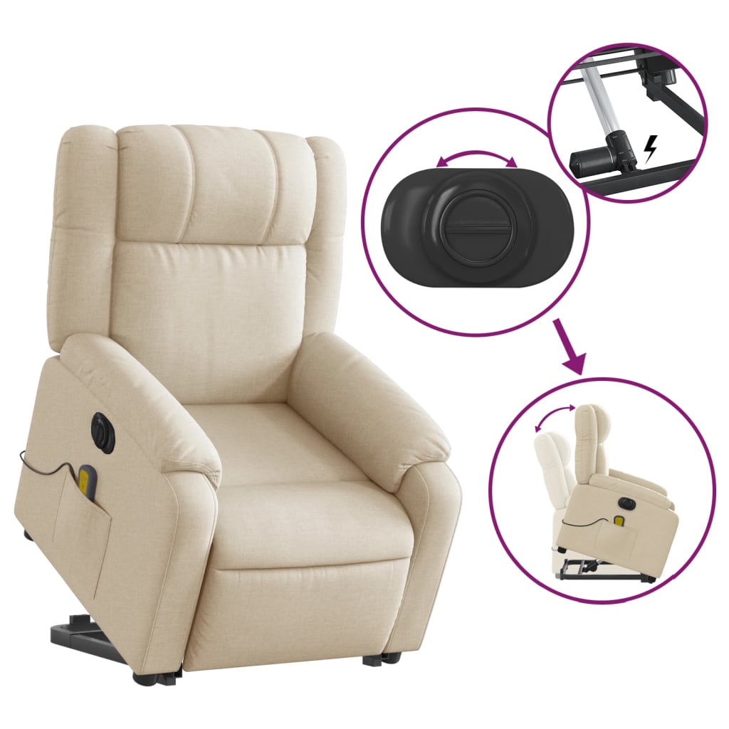 Electric Stand up Massage Recliner Chair Cream Fabric