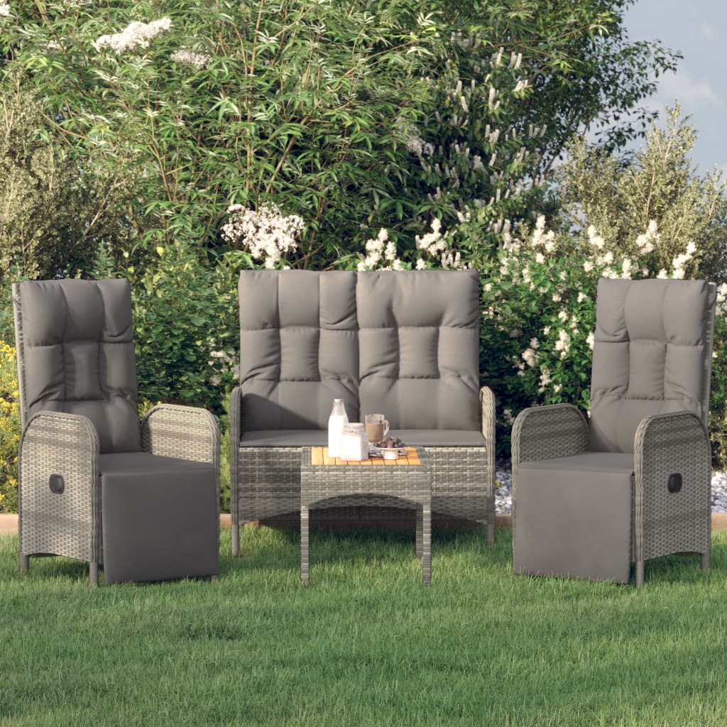 4 Piece Patio Dining Set with Cushions Gray Poly Rattan