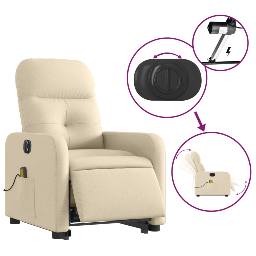 Electric Stand up Massage Recliner Chair Cream Fabric