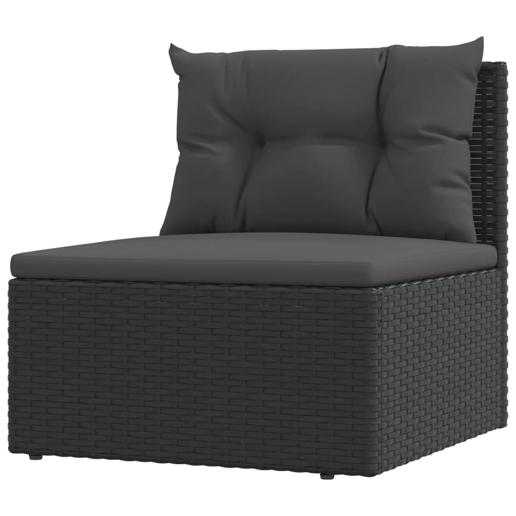 6 Piece Patio Lounge Set with Cushions Black Poly Rattan