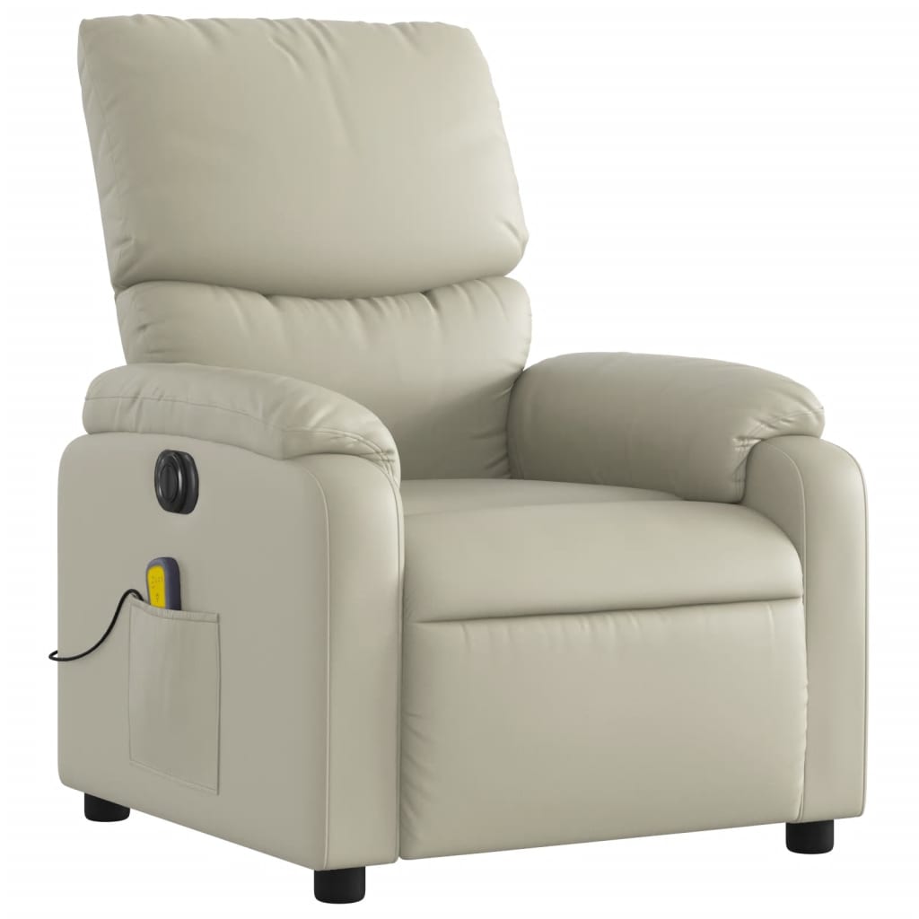 Electric Massage Recliner Chair Cream Faux Leather