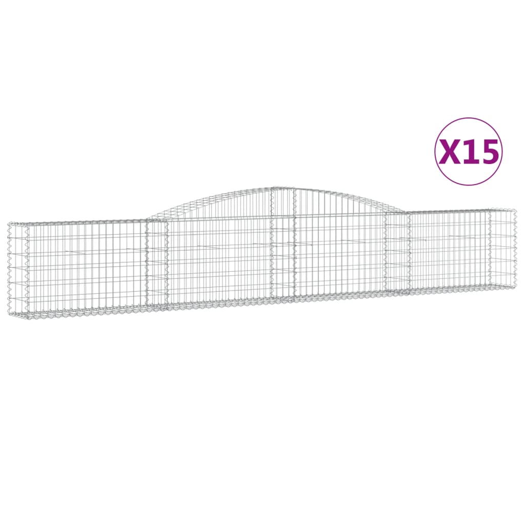 Arched Gabion Baskets 15 pcs 157.5"x11.8"x23.6"/31.5" Galvanized Iron