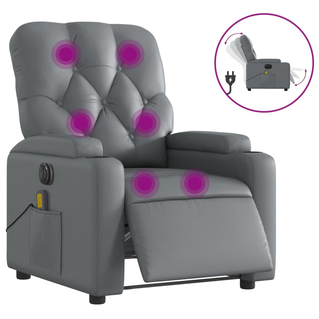 Electric Massage Recliner Chair Gray Faux Leather