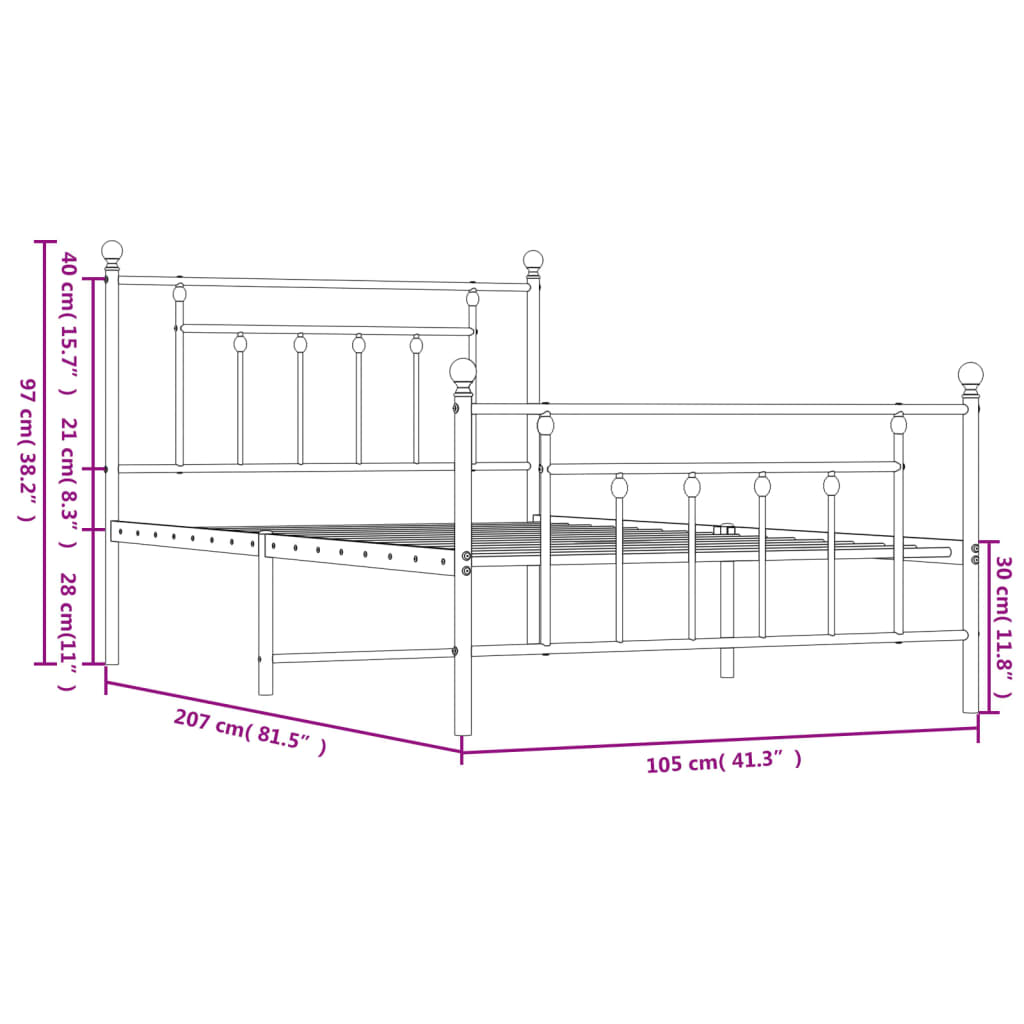 Metal Bed Frame without Mattress with Footboard White 39.4"x78.7"