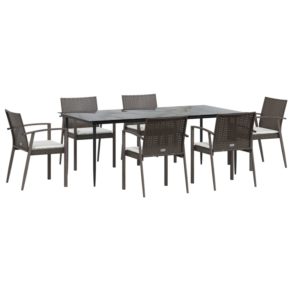 7 Piece Patio Dining Set with Cushions Poly Rattan and Steel