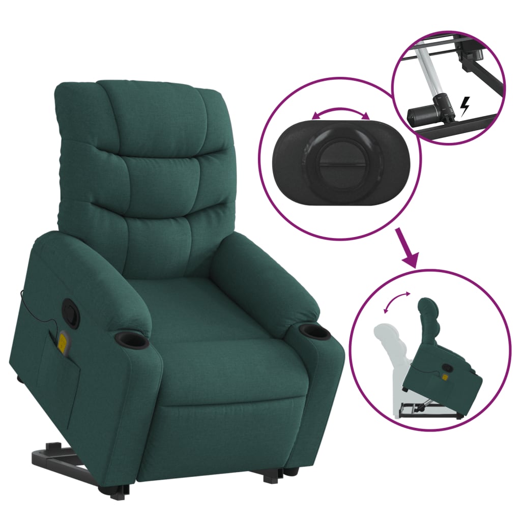 Stand up Massage Recliner Chair Dark Green Fabric