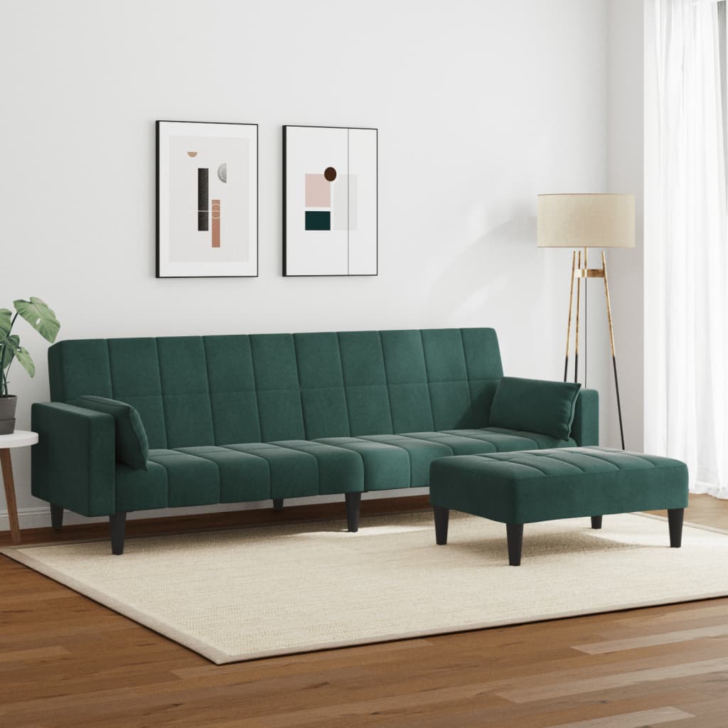 2-Seater Sofa Bed with Footstool Dark Green Velvet