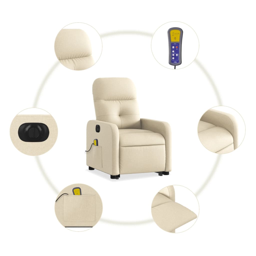 Electric Stand up Massage Recliner Chair Cream Fabric